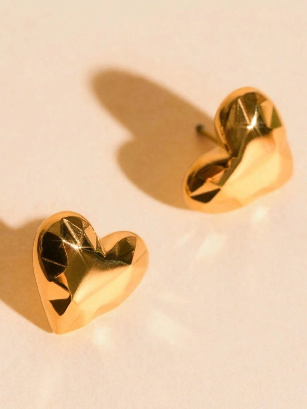 Oh Clem Geometric Heart Stud Earrings, GOLD - Waterproof, Tarnish-free / NIB